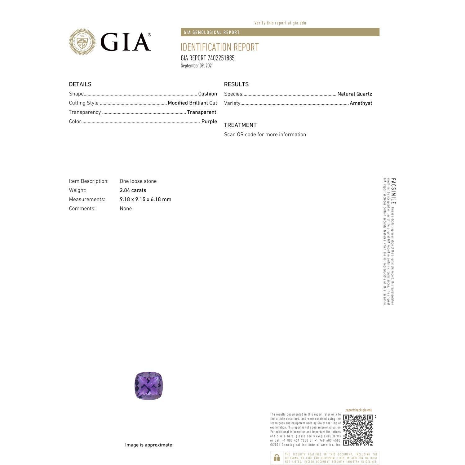 En vente :  ANGARA Bague à 3 pierres en or blanc avec améthyste taille coussin certifiée GIA et diamants 3