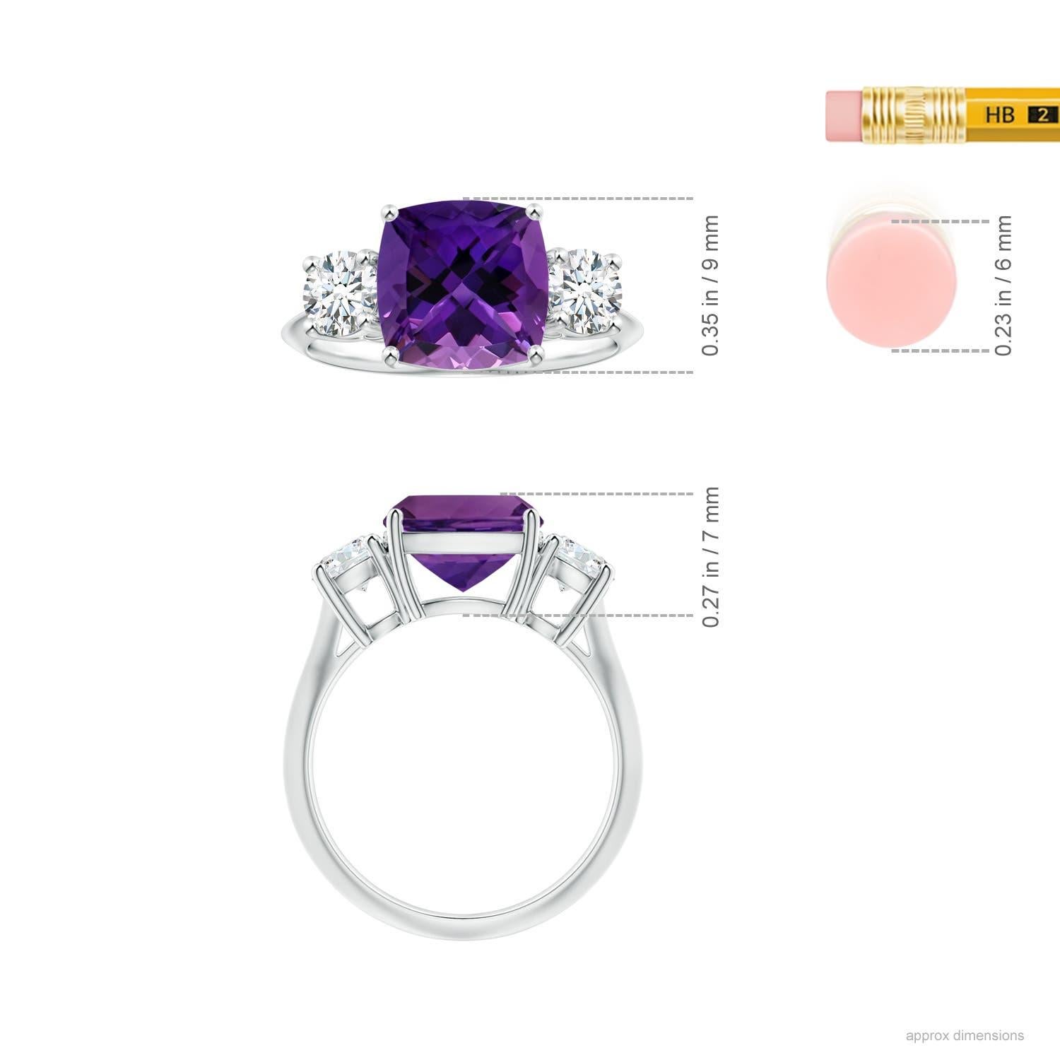 For Sale:  ANGARA 3-Stone GIA Certified Cushion Amethyst Ring in White Gold with Diamonds 5
