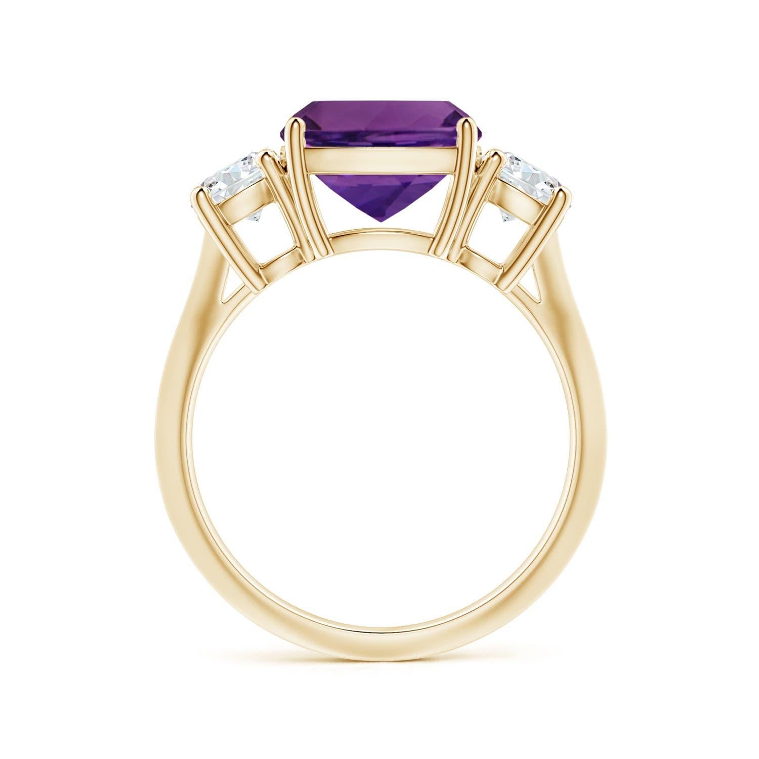 For Sale:  ANGARA 3-Stone GIA Certified Cushion Amethyst Ring in Yellow Gold with Diamonds 2