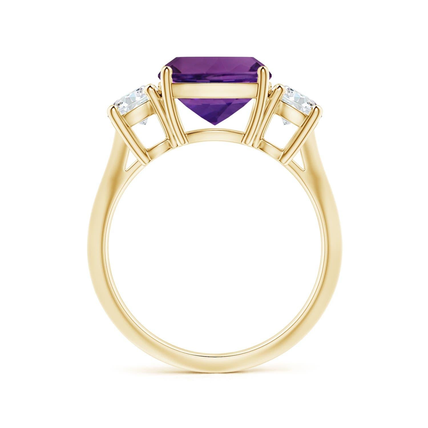 For Sale:  ANGARA 3-Stone GIA Certified Cushion Amethyst Ring in Yellow Gold with Diamonds 2