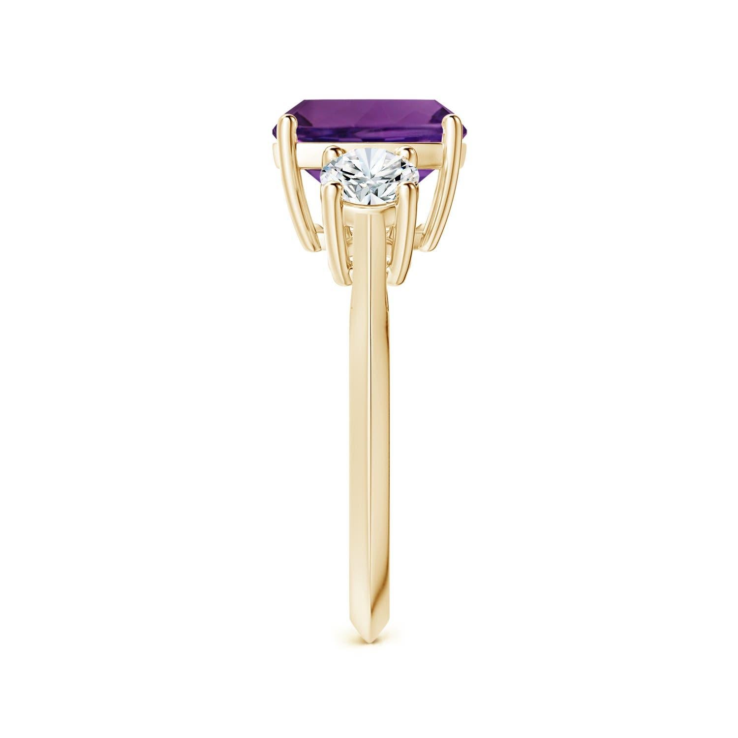 For Sale:  ANGARA 3-Stone GIA Certified Cushion Amethyst Ring in Yellow Gold with Diamonds 4