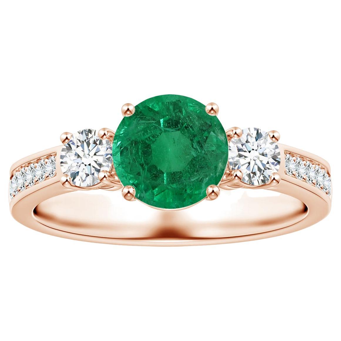 ANGARA 3-Stone GIA Certified Natural Emerald Ring in Rose Gold with Diamonds