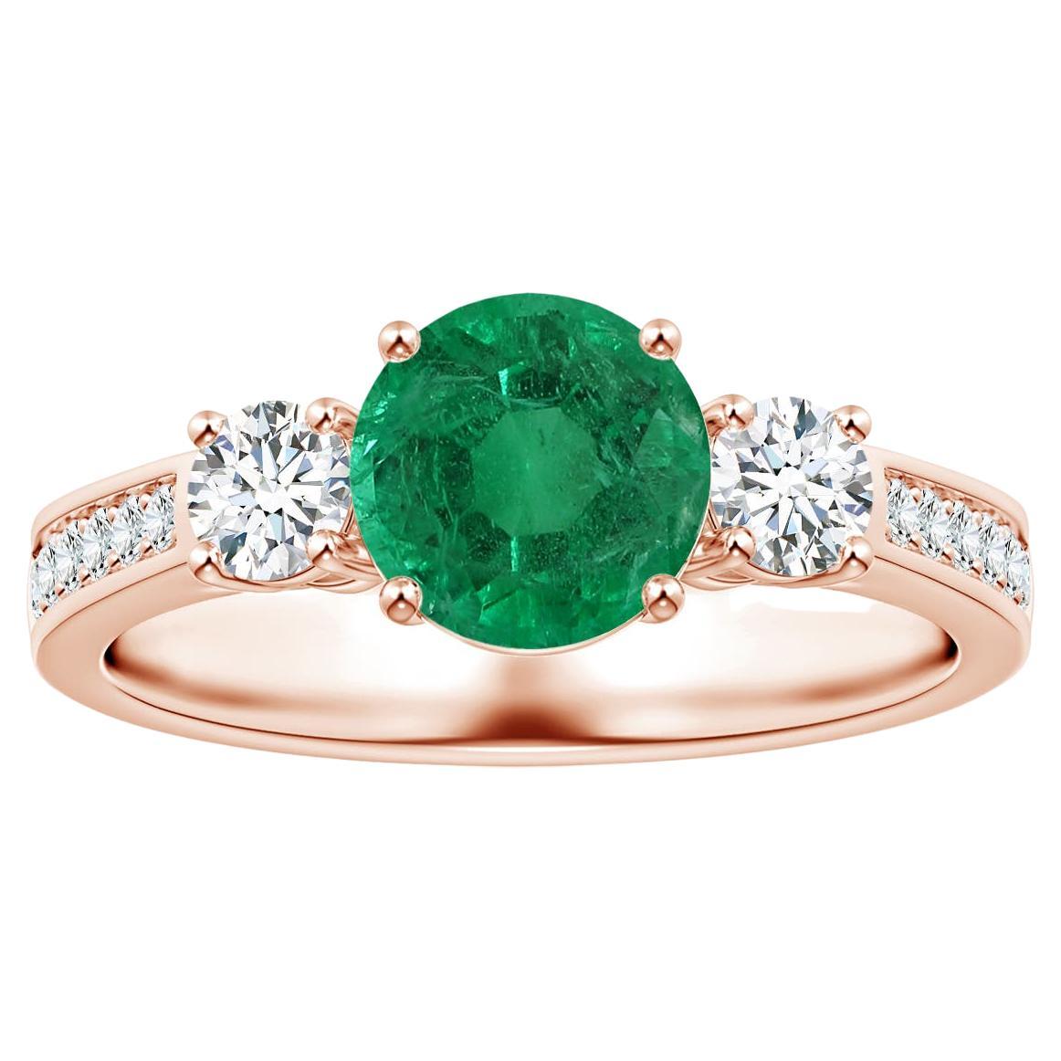 Angara 3-Stone GIA Certified Natural Emerald Ring in Rose Gold with Diamonds