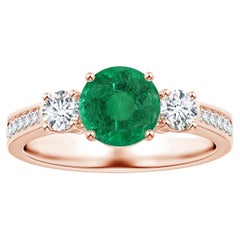 Angara 3-Stone GIA Certified Natural Emerald Ring in Rose Gold with Diamonds