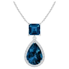 Collana Angara con topazio blu di Londra da 3,18 carati e diamanti a corona, in argento sterling