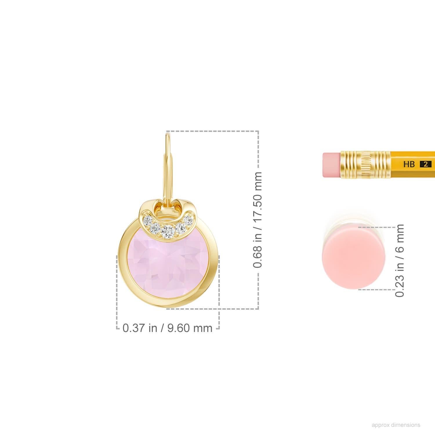 Round Cut ANGARA 3.4Ct Natural Rose Quartz and Diamond Drop Earrings in 14K Yellow Gold For Sale