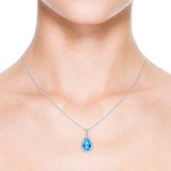 Angara 4.05ct Swiss Blue Topaz Necklace Teardrop with Diamond in 14K Solid Gold