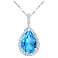 Angara 4.05ct Swiss Blue Topaz Necklace Teardrop with Diamond in 14K Solid Gold