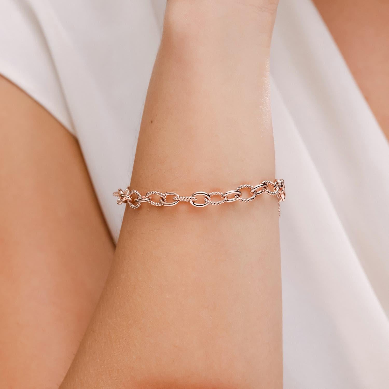 Pulsera de eslabones abiertos de cuerda trenzada alterna Angara de oro macizo de 14 quilates para mujer Moderno en venta