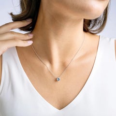 14K Solid Gold Aquamarine Pendant Necklace, 7mm Round, for Women