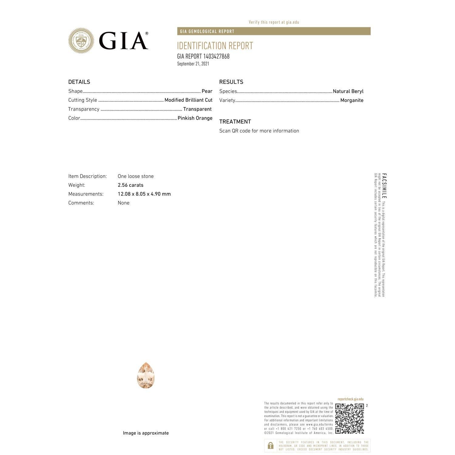 En vente :  Angara Bague solitaire en platine avec Morganite naturelle certifiée par le GIA et sertie sur le chaton 3