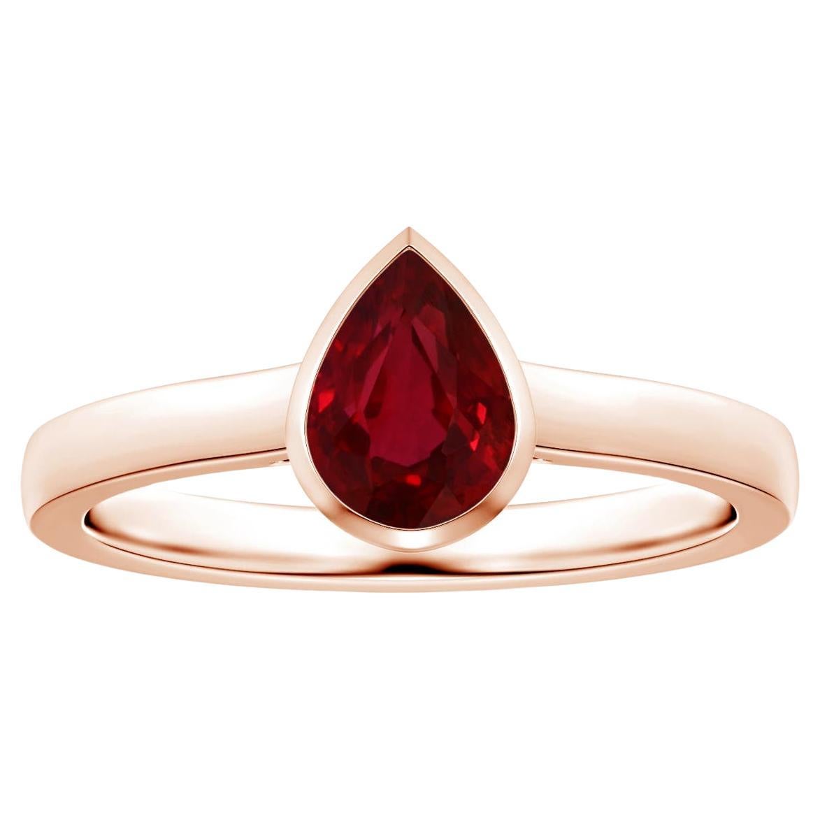 ANGARA Bezel-Set GIA Certified Pear-Shaped Ruby Solitaire Ring in Rose Gold