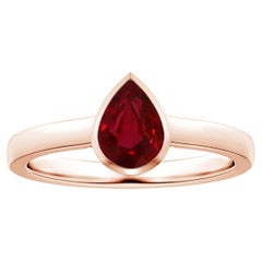 ANGARA Bezel-Set GIA Certified Pear-Shaped Ruby Solitaire Ring in Rose Gold