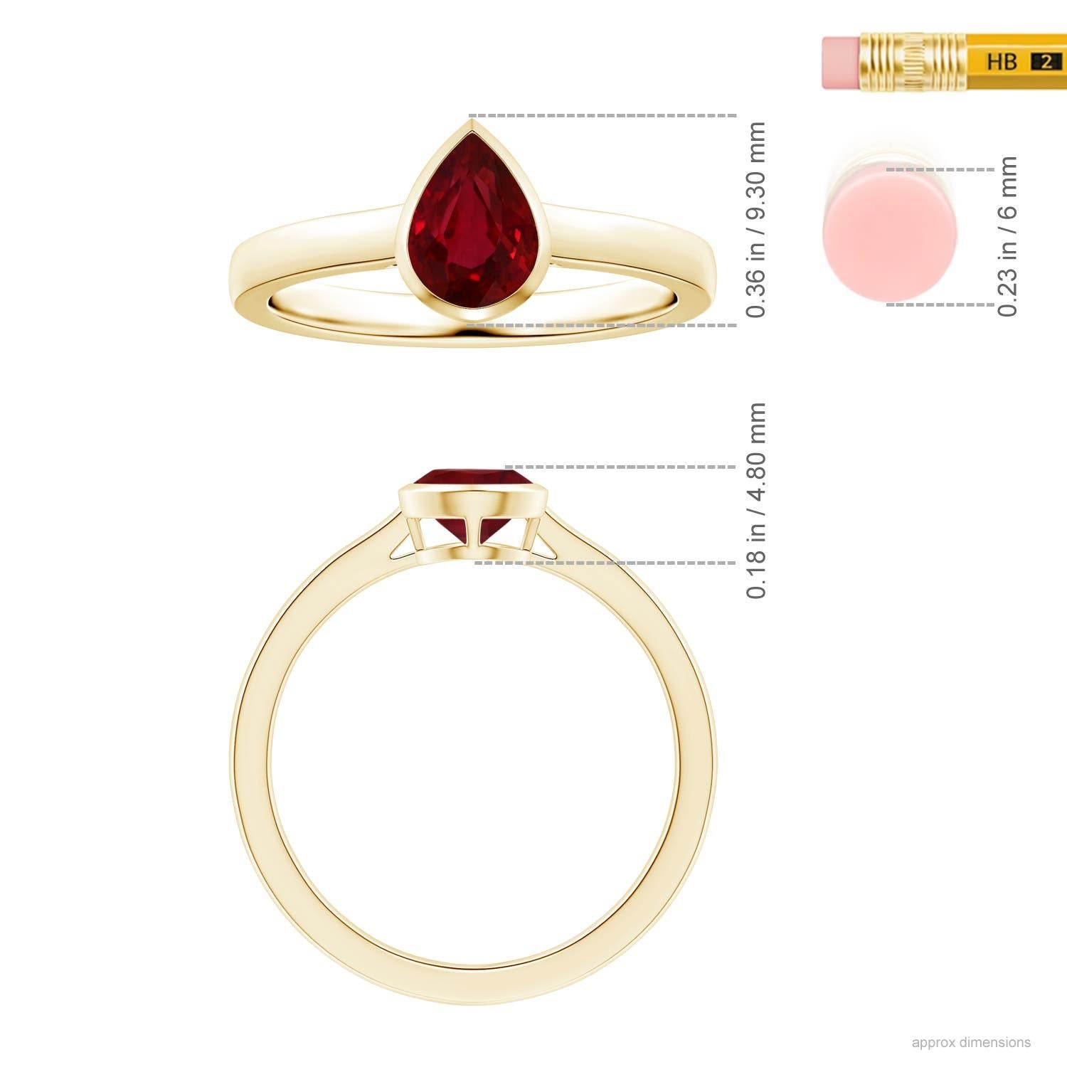 For Sale:  ANGARA Bezel-Set GIA Certified Pear-Shaped Ruby Solitaire Ring in Yellow Gold 5