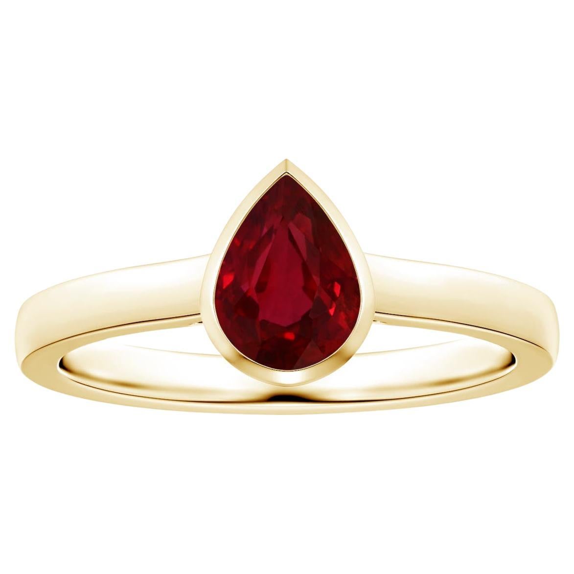 ANGARA Bezel-Set GIA Certified Pear-Shaped Ruby Solitaire Ring in Yellow Gold