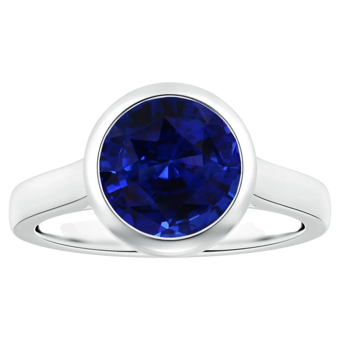 Angara Bague solitaire en platine avec saphir bleu rond certifié GIA, sertie d'un chaton 