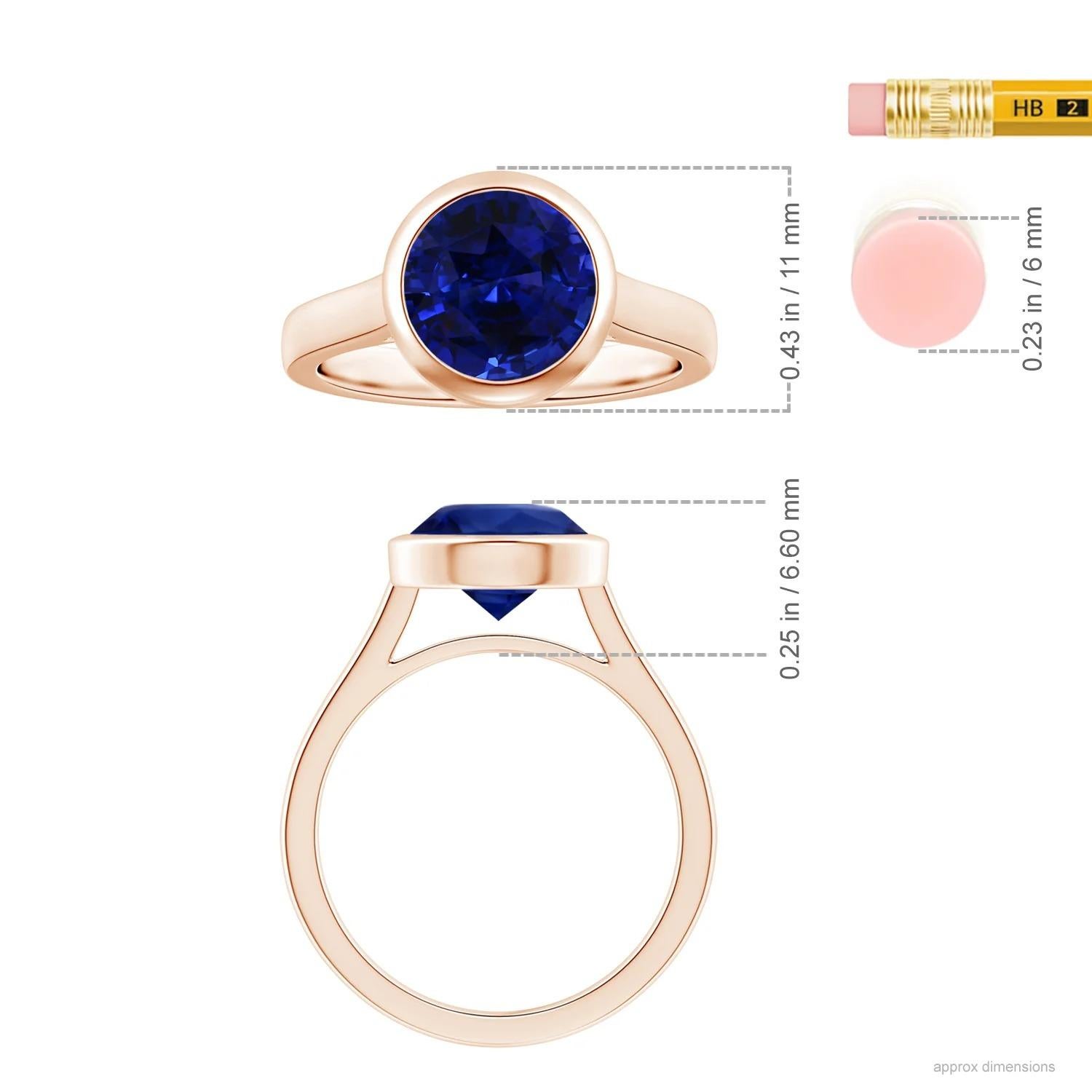 For Sale:  Angara Bezel-Set GIA Certified Round Blue Sapphire Solitaire Ring in Rose Gold  5