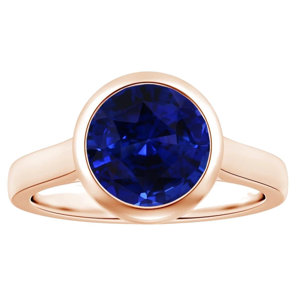 Angara Bezel-Set GIA Certified Round Blue Sapphire Solitaire Ring in Rose Gold 