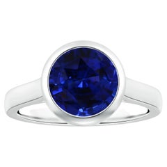 Angara Bezel-Set GIA Certified Round Blue Sapphire Solitaire Ring in White Gold 