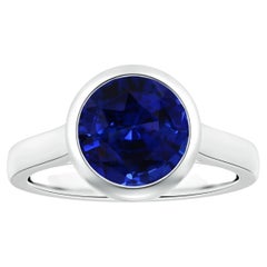 Solitär-Ring aus Weißgold mit GIA-zertifiziertem rundem blauem Saphir in Lünettenfassung