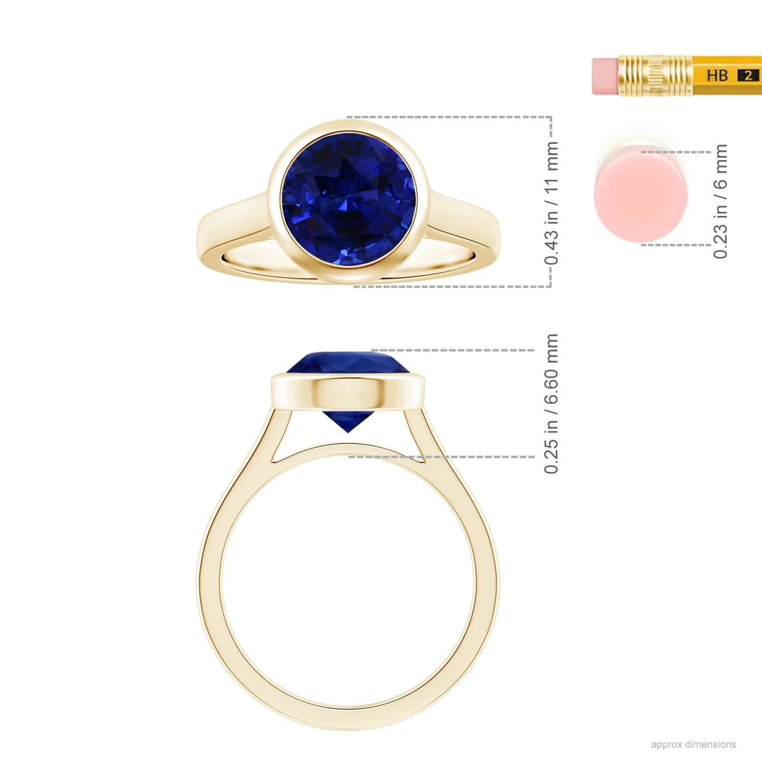 For Sale:  Angara Bezel-Set GIA Certified Round Blue Sapphire Solitaire Yellow Gold Ring  5