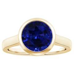 Angara Bezel-Set GIA Certified Round Blue Sapphire Solitaire Yellow Gold Ring 
