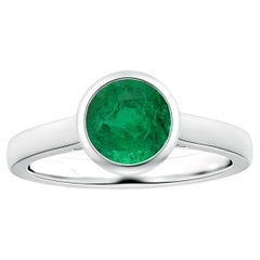 ANGARA Bezel-Set GIA Certified Round Emerald Solitaire Ring in Platinum