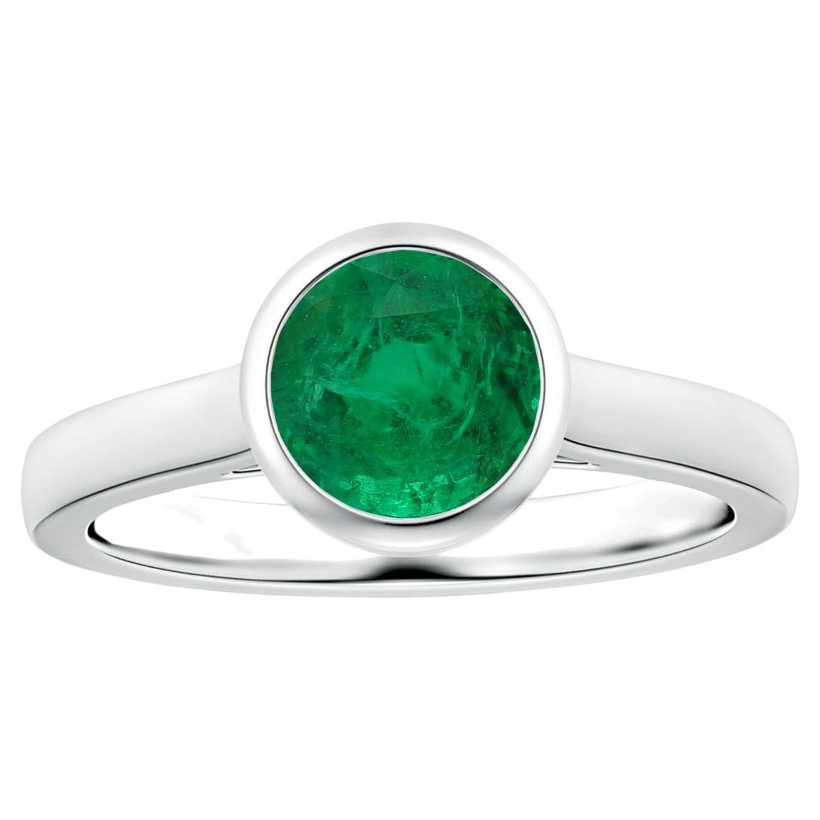 Customizable ANGARA BezelSet GIA Certified Round Emerald Solitaire