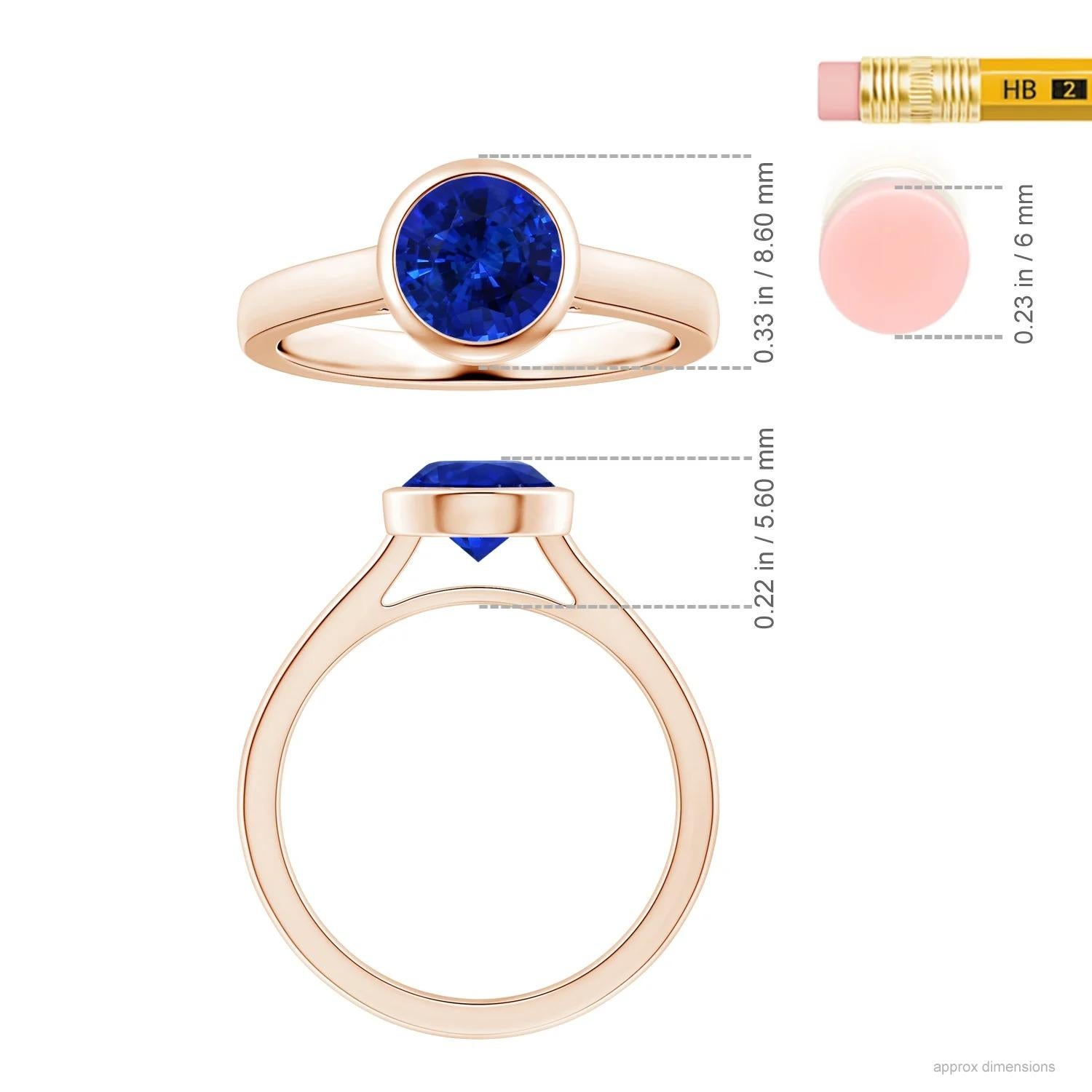 For Sale:  Angara Bezel-Set Gia Certified Round Sapphire Solitaire Ring in Rose Gold 5