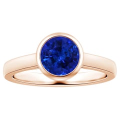 Angara Bezel-Set Gia Certified Round Sapphire Solitaire Ring in Rose Gold