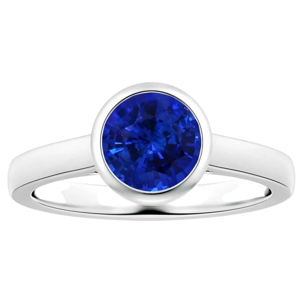 Angara Bezel-Set Gia Certified Round Sapphire Solitaire Ring in White Gold