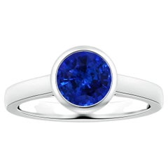 Angara Bezel-Set Gia Certified Round Sapphire Solitaire Ring in White Gold