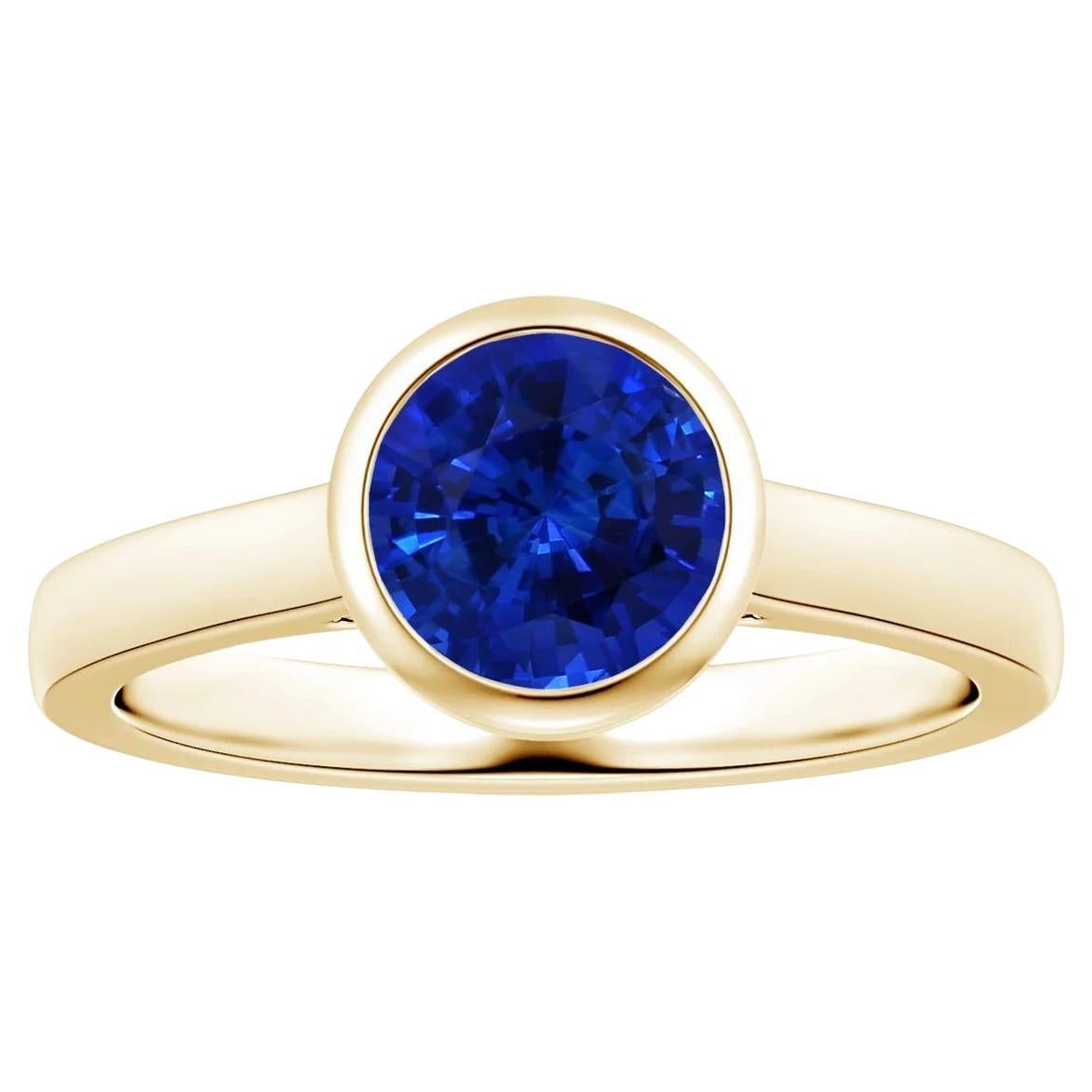 Angara Bezel-Set Gia Certified Round Sapphire Solitaire Ring in Yellow Gold