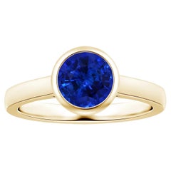 Angara Bezel-Set Gia Certified Round Sapphire Solitaire Ring in Yellow Gold