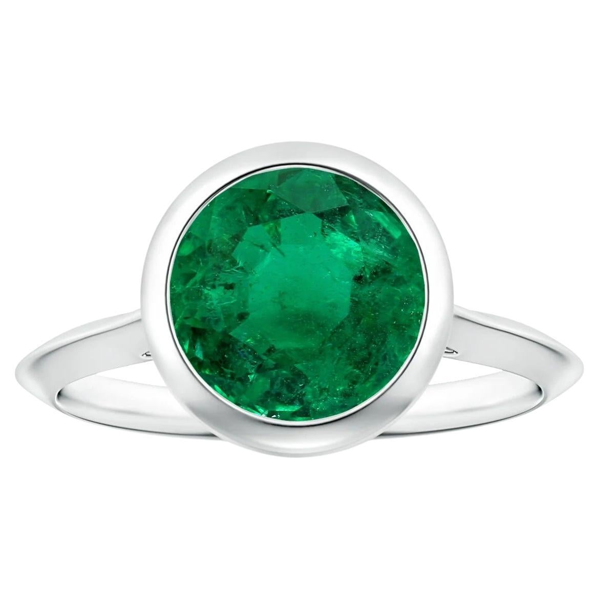 For Sale:  Angara Bezel-Set Gia Certified Solitaire Emerald Ring in Platinum