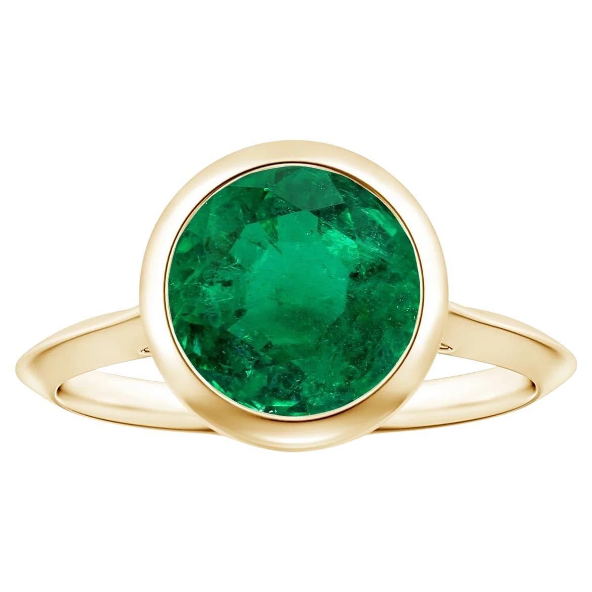 For Sale:  ANGARA Bezel-Set GIA Certified Solitaire Emerald Ring in Yellow Gold