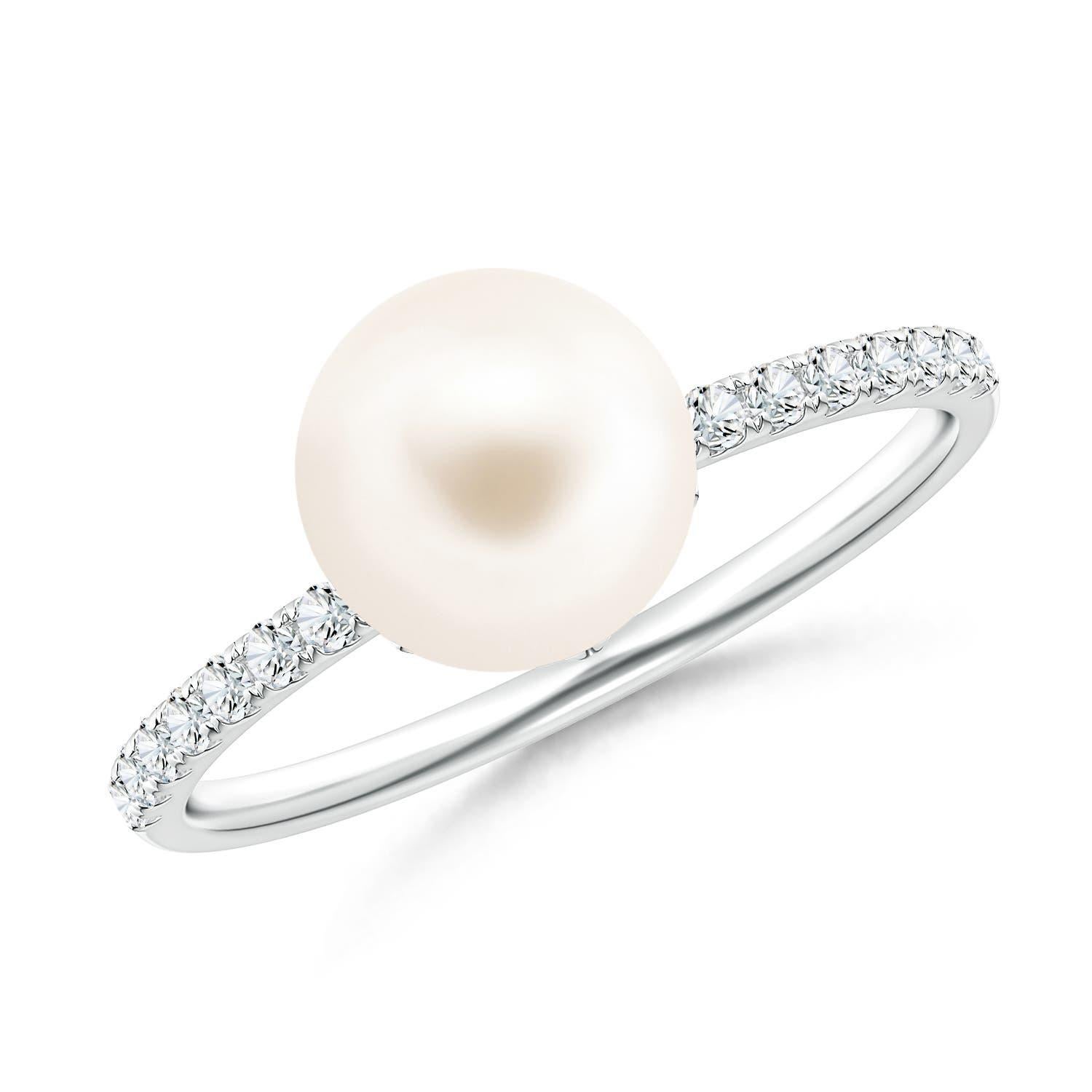 Angara Classic Freshwater Cultured Pearl & Diamond Solitaire Ring in 14K Gold For Sale 1