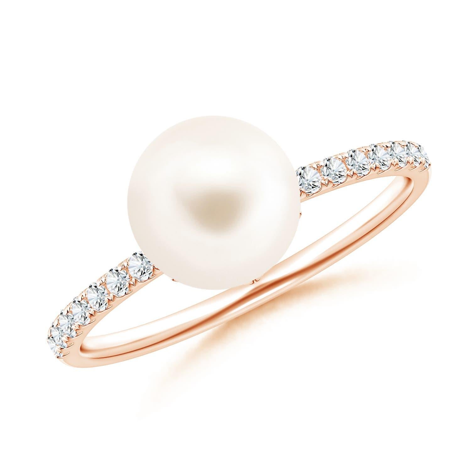Angara Classic Freshwater Cultured Pearl & Diamond Solitaire Ring in 14K Gold For Sale 2