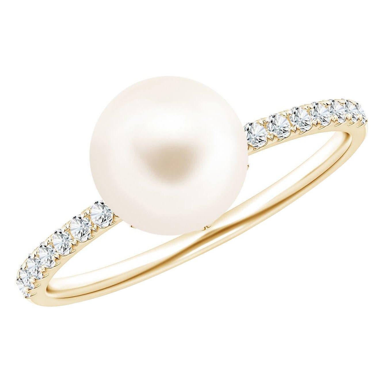 Angara Classic Bague solitaire en or 14K avec perles de culture d'eau douce et diamants