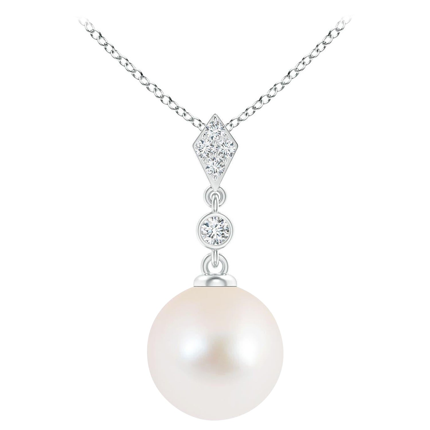 Angara Classic Freshwater Cultured Pearl Pendant with Diamonds in 14K Solid Gold