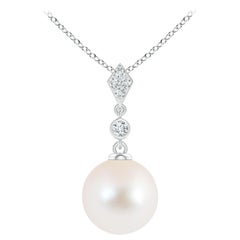 Angara Classic Freshwater Cultured Pearl Pendant with Diamonds in 14K Solid Gold