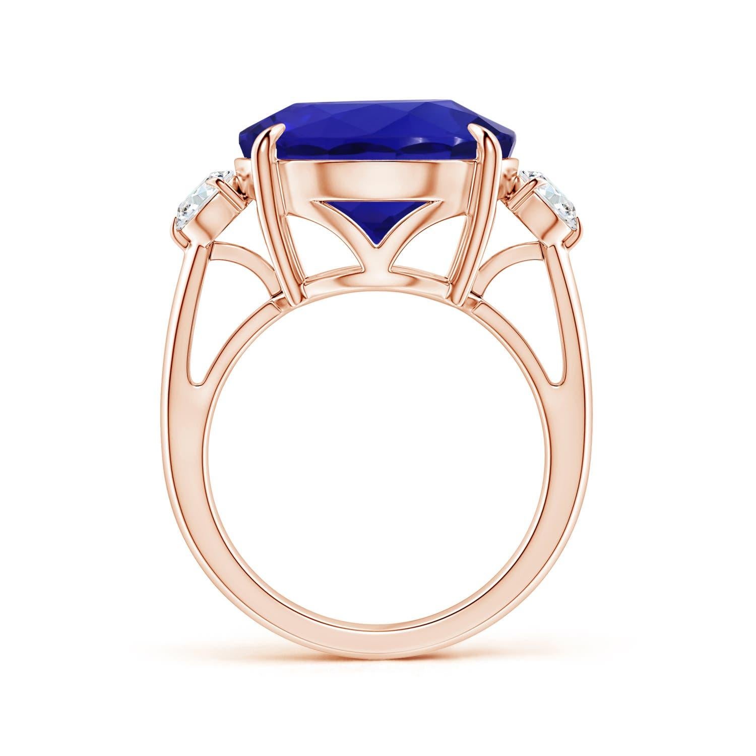 For Sale:  ANGARA Classic GIA Certified Tanzanite Three Stone Rose Gold Ring with Diamond 2