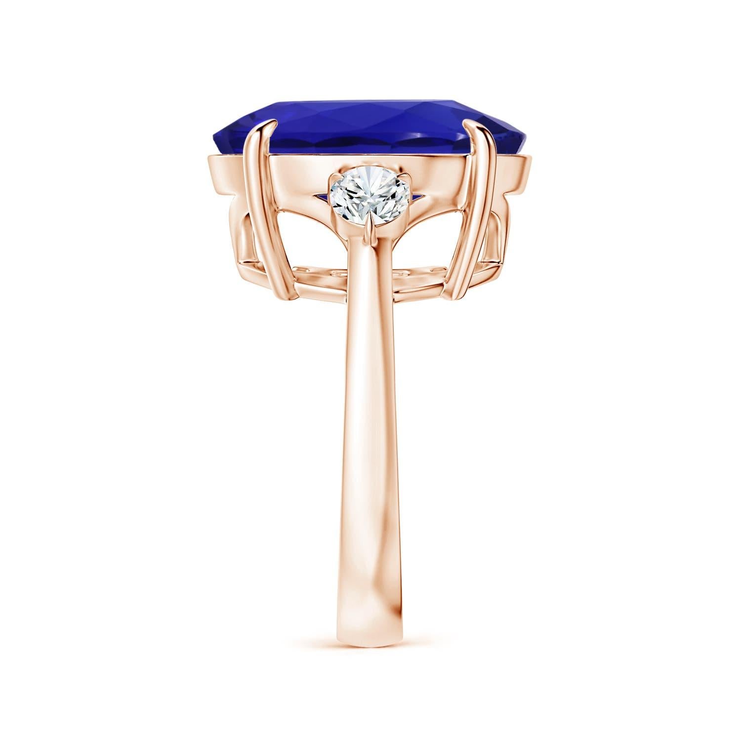 For Sale:  ANGARA Classic GIA Certified Tanzanite Three Stone Rose Gold Ring with Diamond 4