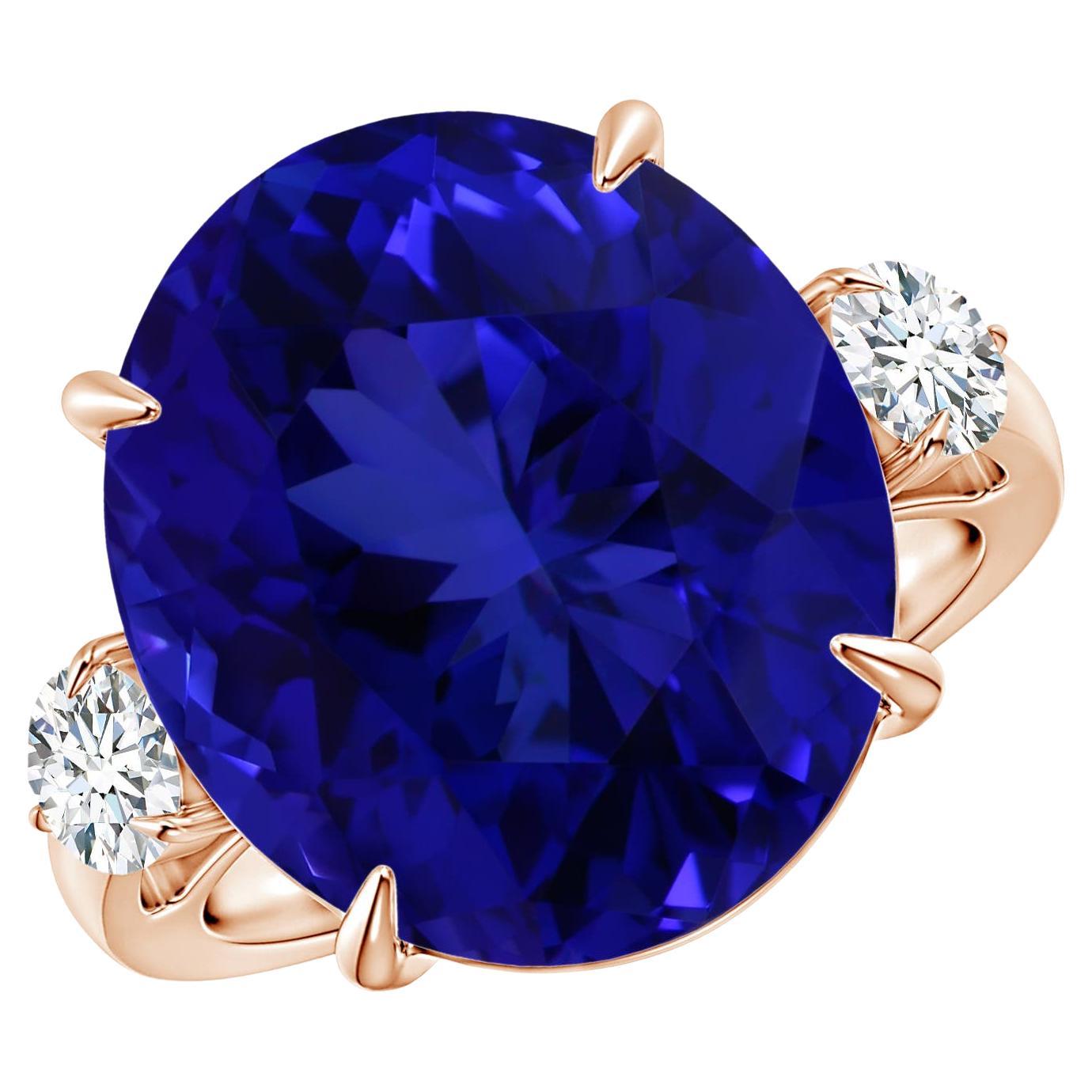 For Sale:  ANGARA Classic GIA Certified Tanzanite Three Stone Rose Gold Ring with Diamond
