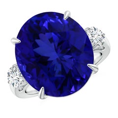 ANGARA Classic GIA Certified Tanzanite Three Stone White Gold Ring with Diamond