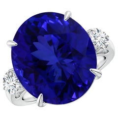 ANGARA Bague classique en or blanc à trois pierres avec tanzanite certifiée GIA et diamants