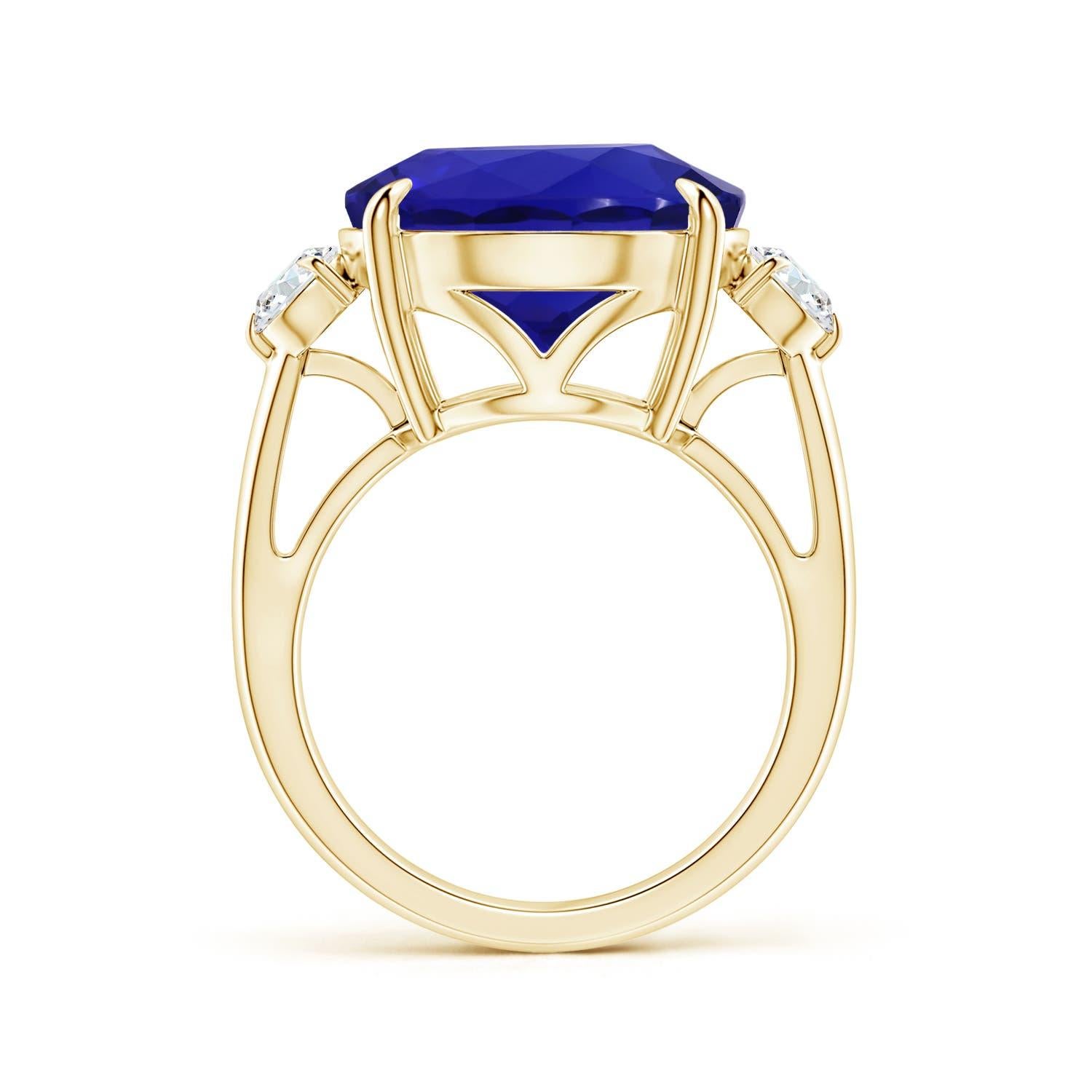 ANGARA Classic GIA Certified Tanzanite Three Stone Yellow Gold Ring with Diamond 2