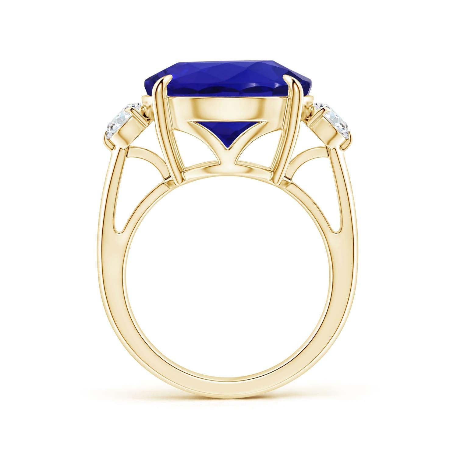 For Sale:  ANGARA Classic GIA Certified Tanzanite Three Stone Yellow Gold Ring with Diamond 2