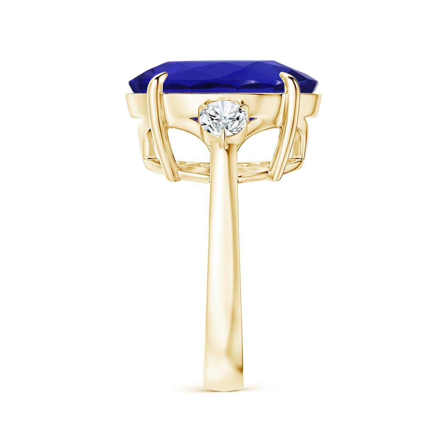 For Sale:  ANGARA Classic GIA Certified Tanzanite Three Stone Yellow Gold Ring with Diamond 4