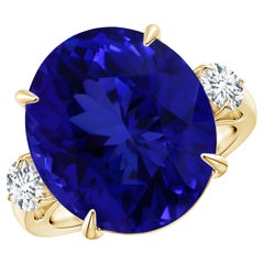 ANGARA Bague classique en or jaune à trois pierres avec tanzanite certifiée GIA et diamants